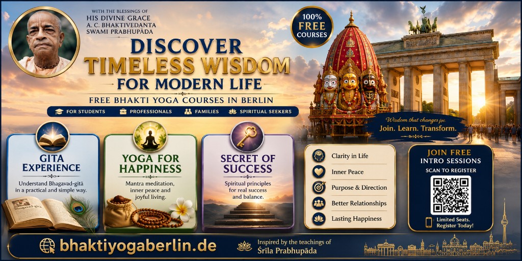 Free Bhakti Yoga Courses in Berlin — Gita Experience, Yoga for Happiness, Secret of Success — Inspired by Srila Prabhupada